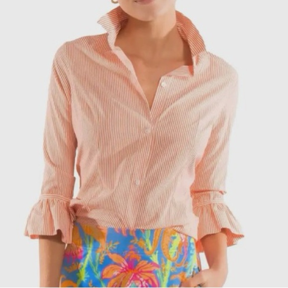 Gretchen Scott Designs Priss Brooks Blouse - Stripe in Tangerine EUC Size M - Picture 2 of 9